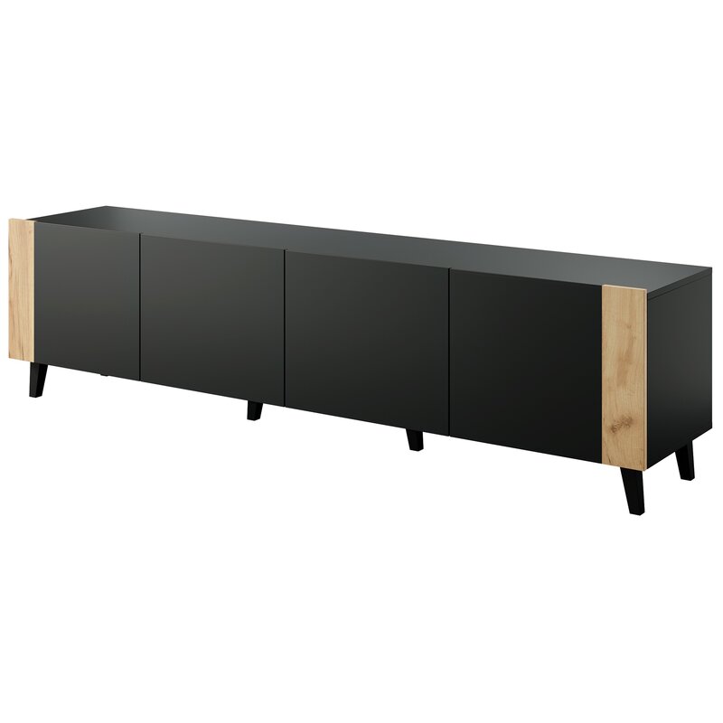 Szafka RTV FARO 200x42x52 czarny mat + dąb craft