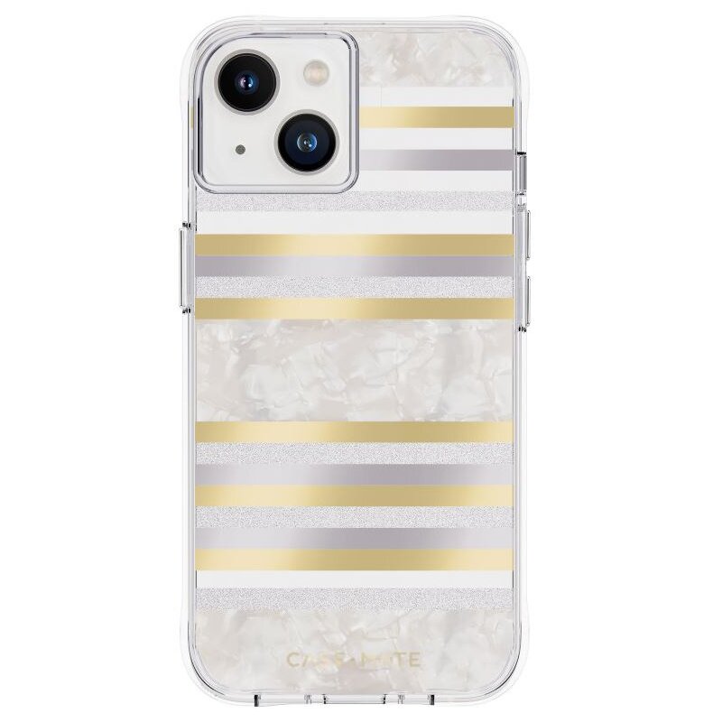 Etui CASE-MATE Pearl Stripes MagSafe do Apple iPhone 14 Szaro-złoty