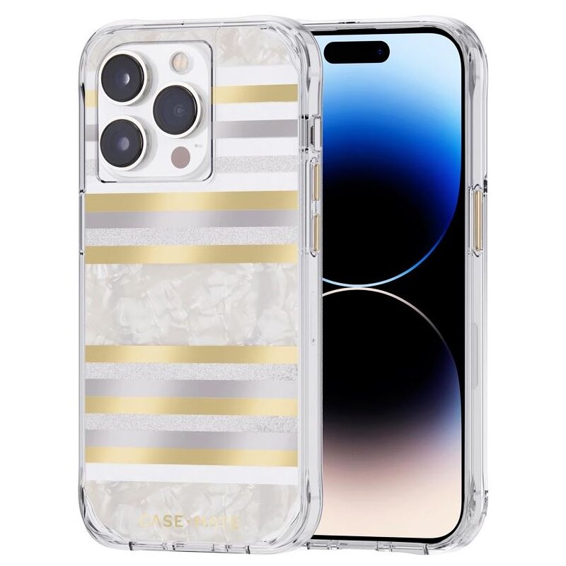 Etui CASE-MATE Pearl Stripes MagSafe do Apple iPhone 14 Pro Szaro-złoty