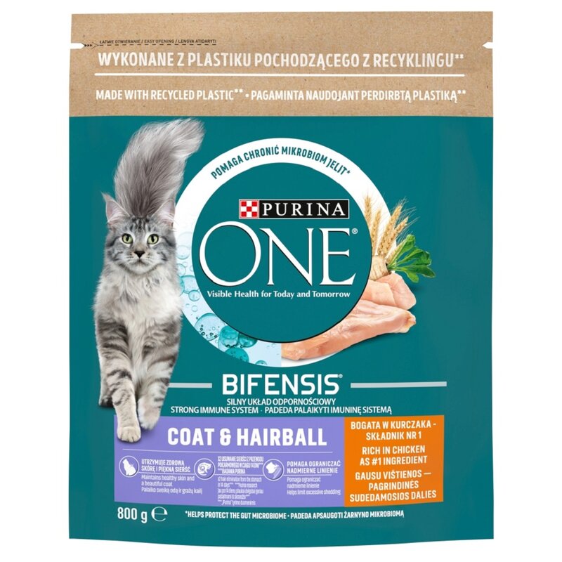 Karma dla kota PURINA ONE Coat & Hairball Kurczak 800 g