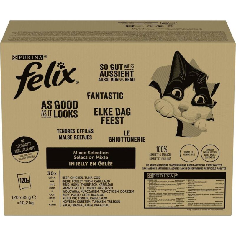 Felix Fantastic 120 x 85g Wołowina, kurczak, dorsz, tuńczyk Mokra karma