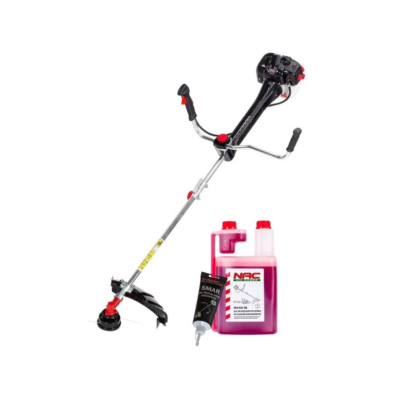 Kosa spalinowa NAC MEX620-K38A-1 2.6kW 8.3kg Żyłka + tarcza tnąca + Olej do silników 2T - kos, pilarek, dmuchaw NAC z dozownikiem 2T 1L + Smar NAC 200 g