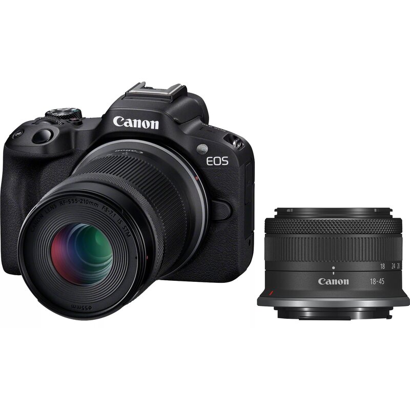 Aparat bezlusterkowy CANON EOS R50 + Obiektyw RF-S 18-45mm f/4.5-6.3 IS STM + Obiektyw RF-S 55-210mm f/5-7.1 IS STM, 24.2Mpix, 4K30p