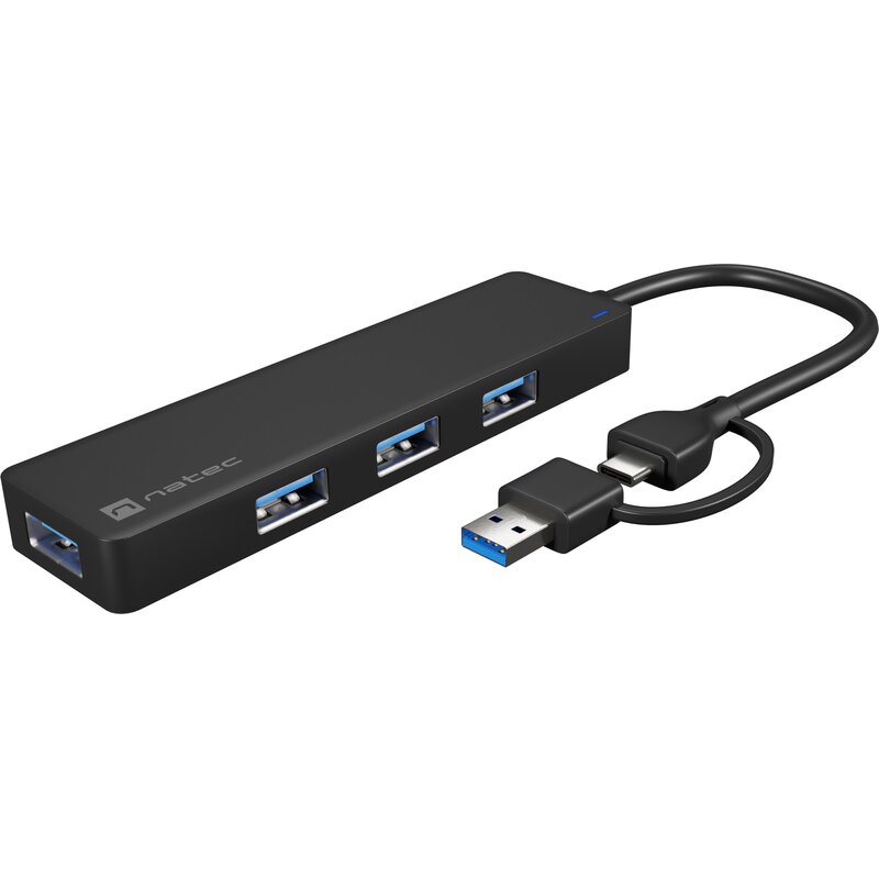 Natec Hub USB-C 4 porty Mayfly czarny + adapter USB-A