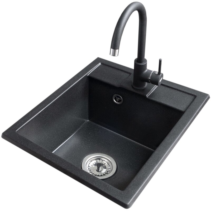 Zlewozmywak jednokomorowy ICEBERG Uno ZZB14103BM Czarny 50x40 + Bateria