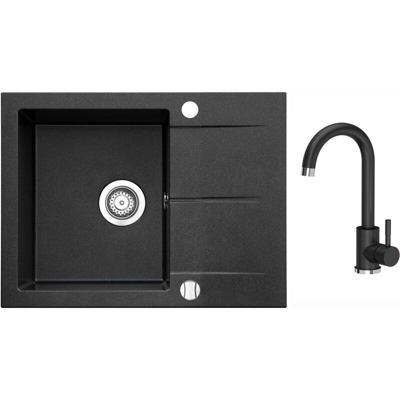 Zlewozmywak jednokomorowy z ociekaczem ICEBERG San ZZB1411ABM Onyx 50x59 + Bateria