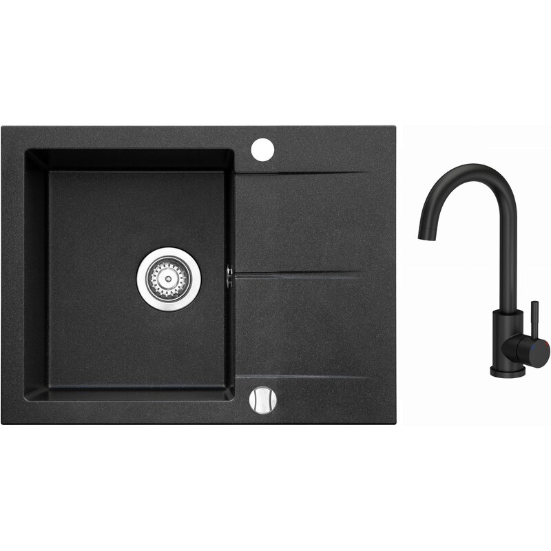 Zlewozmywak jednokomorowy z ociekaczem ICEBERG San ZZB1411ABB Onyx 50x59 + Bateria