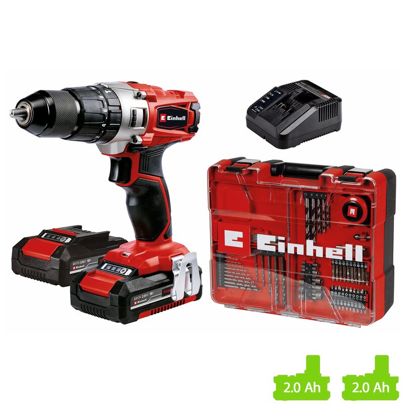 Wiertarko-wkrętarka EINHELL TE-CD 18/2 Li-i 4514221 + zestaw 64 akcesoriów (w tym zestaw akumulatorów)