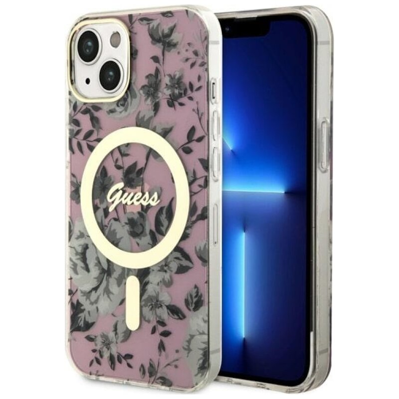 Etui GUESS Flower MagSafe do Apple iPhone 14 Plus Różowy