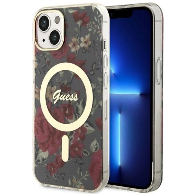 Etui GUESS Flower MagSafe do Apple iPhone 14 Plus Zielony