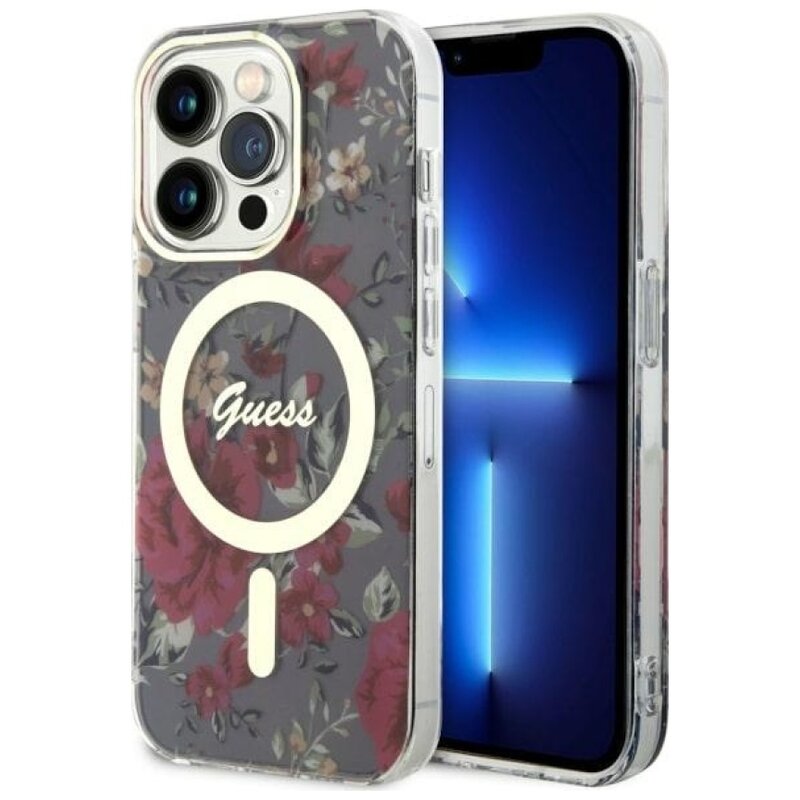 Etui GUESS Flower MagSafe do Apple iPhone 14 Pro Zielony