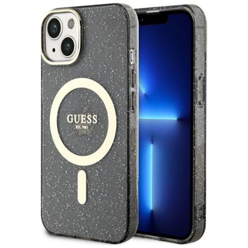 Etui GUESS Glitter Gold MagSafe do Apple iPhone 14 Czarny