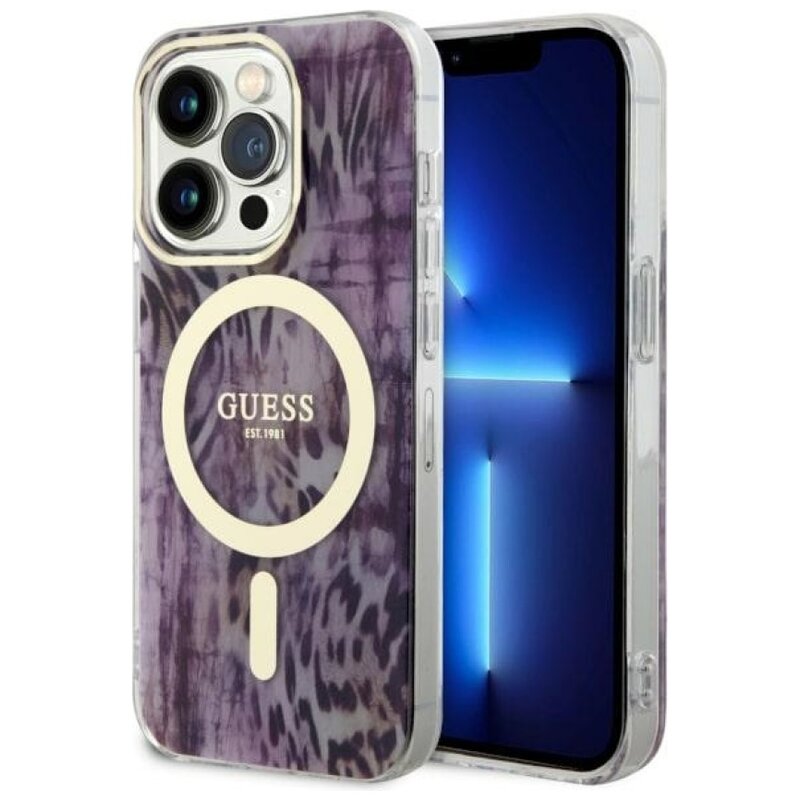 Etui GUESS Leopard MagSafe do Apple iPhone 14 Pro Różowy