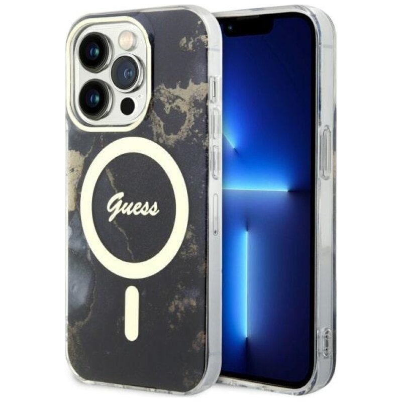 Etui GUESS Golden Marble MagSafe do Apple iPhone 14 Pro Max Czarny