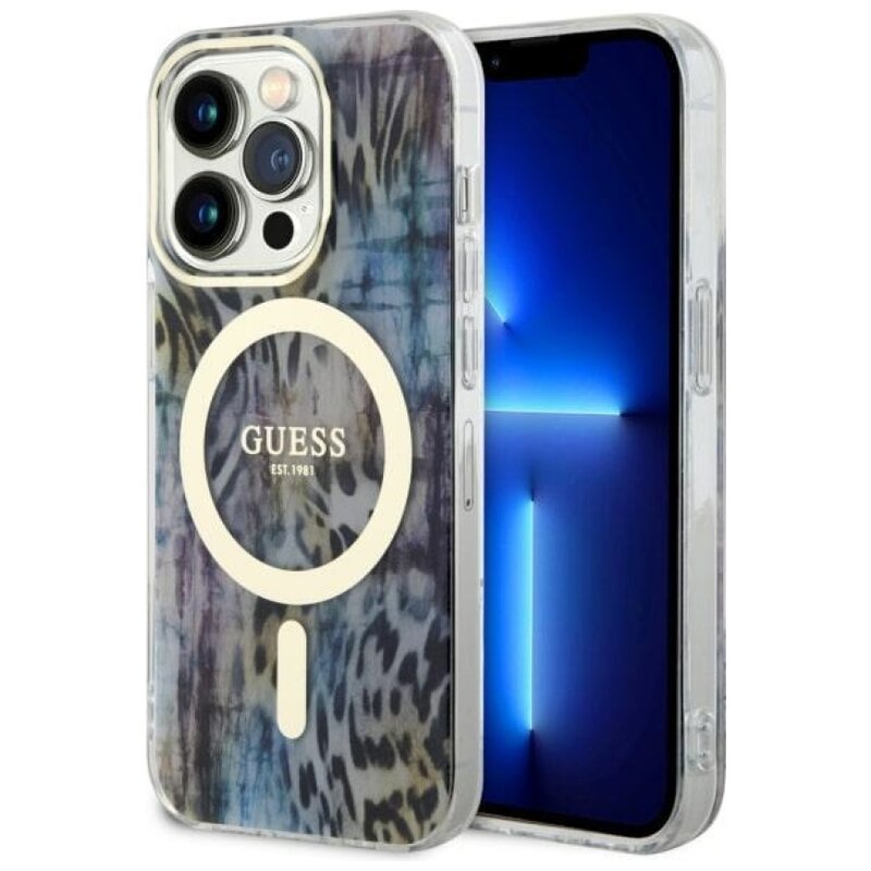 Etui GUESS Leopard MagSafe do Apple iPhone 14 Pro Max Niebieski