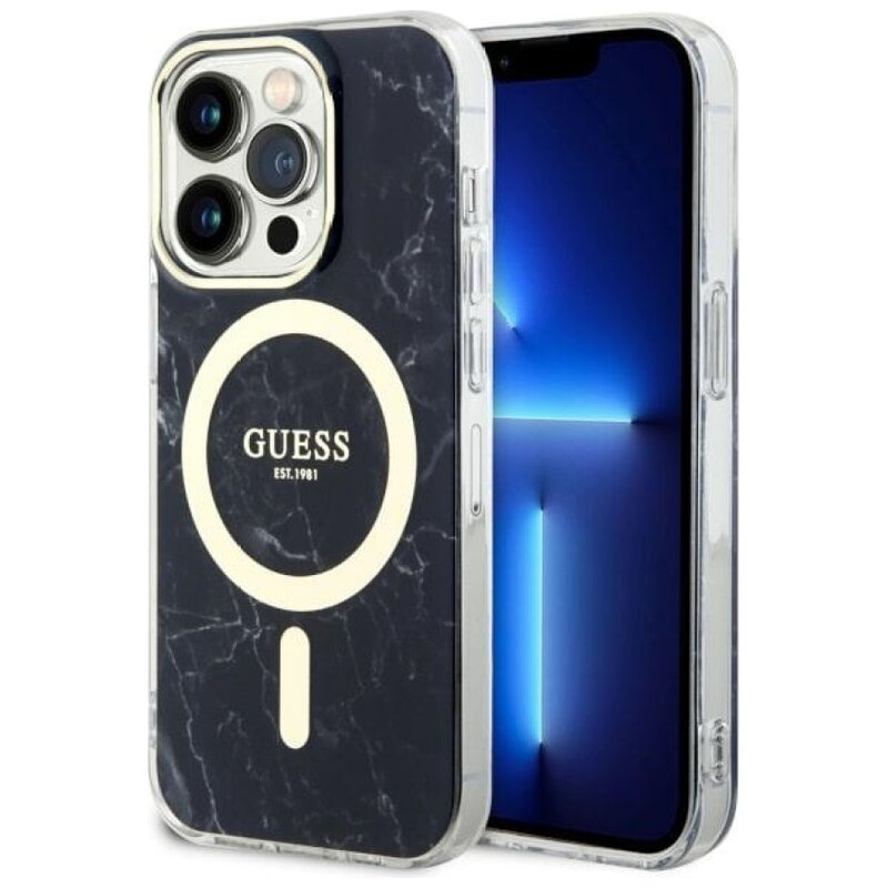 Etui GUESS Marble MagSafe do Apple iPhone 14 Pro Czarny