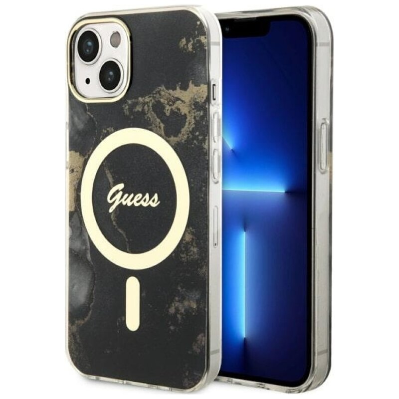 Etui GUESS Golden Marble MagSafe do Apple iPhone 14 Plus Czarny