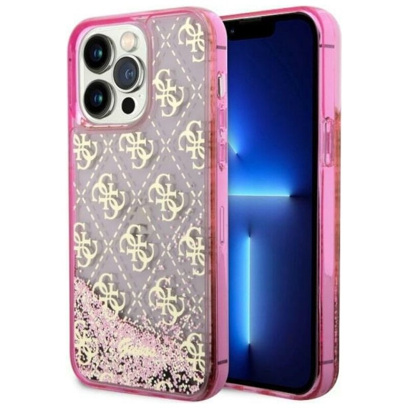 Etui GUESS Liquid Glitter 4G Transculent do Apple iPhone 14 Pro Przezroczysto-różowy