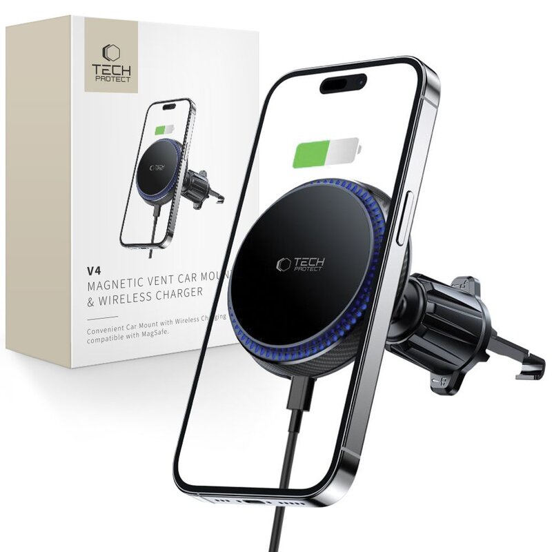 Uchwyt na telefon TECH-PROTECT MM15W-V4 MagSafe Vent Charger 15W Czarny