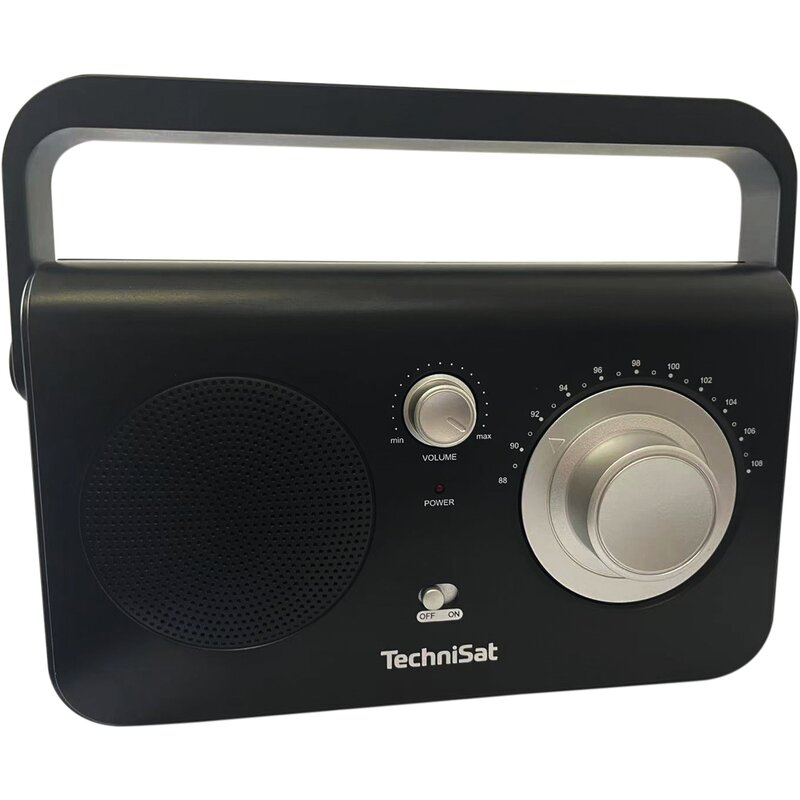 Radio TECHNISAT TravelRadio 100 Czarne, Analogowe, Wejście Słuchawkowe, Duże Pokrętko, Zasilanie Bateryjno-Sieciowe