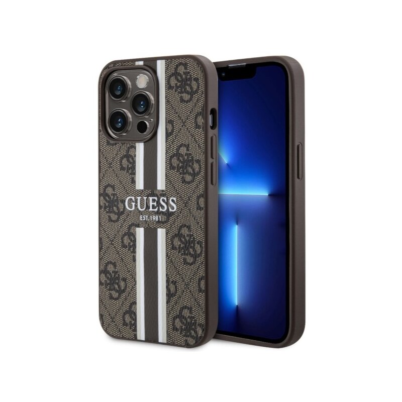 Etui GUESS 4G Printed Stripes MagSafe do Apple iPhone 13 Pro Max Brązowy