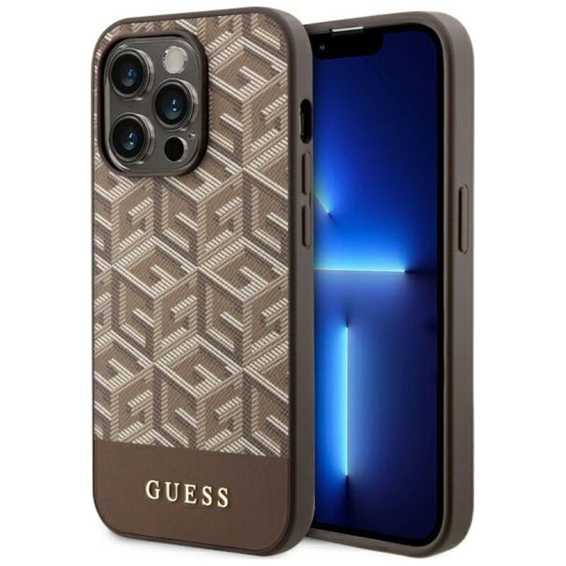 Etui GUESS GCube Stripes MagSafe do Apple iPhone 14 Pro Max Brązowy