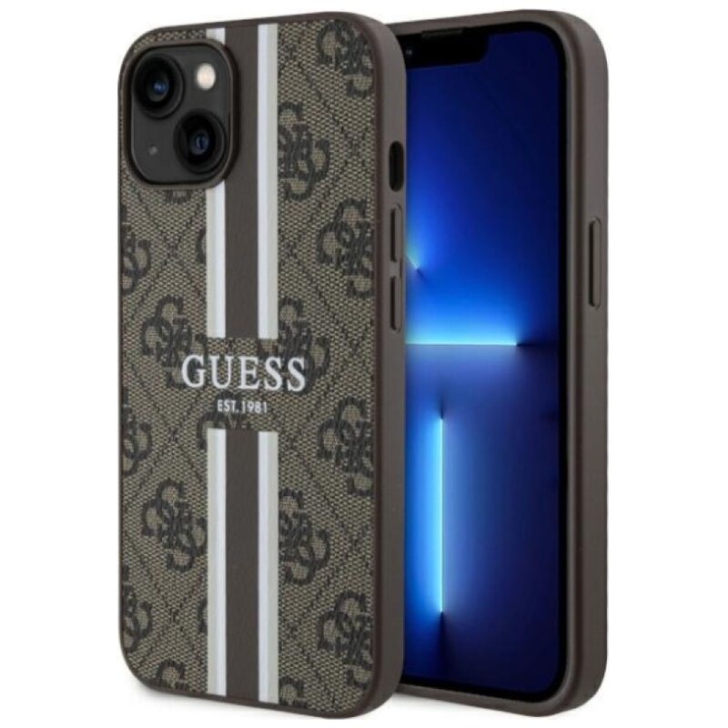 Etui GUESS 4G Printed Stripes MagSafe do Apple iPhone 14 Plus Brązowy