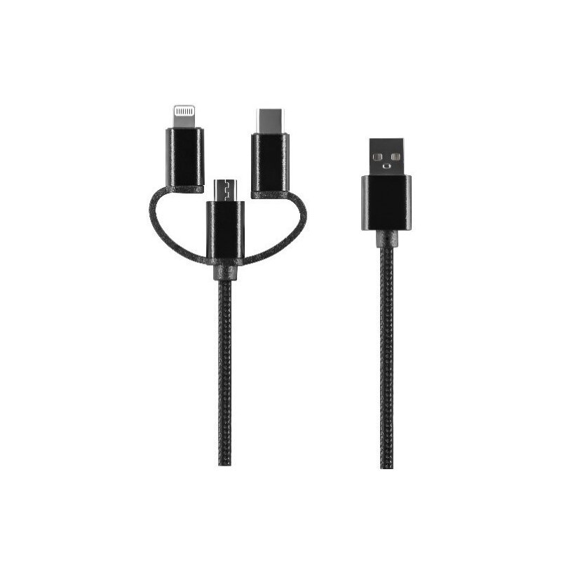 Kabel USB - Lightning/Micro USB/USB-C SETTY TD 3w1 2A 1 m Czarny