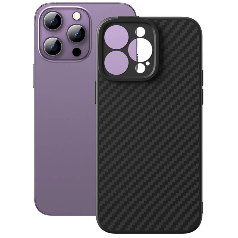 Etui BASEUS Synthetic Fiber Series MagSafe do Apple iPhone 14 Pro Czarny + Szkło hartowane + Zestaw czyszczący