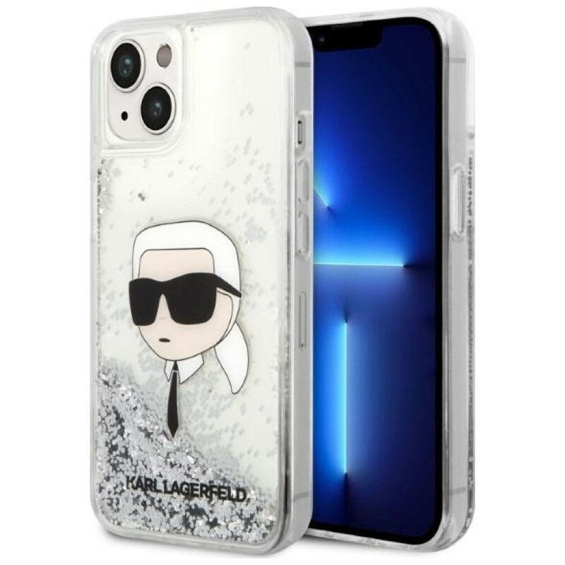 Etui KARL LAGERFELD Glitter Karl Head do Apple iPhone 14 Plus/15 Plus Srebrny