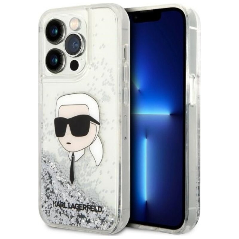 Etui KARL LAGERFELD Glitter Karl Head do Apple iPhone 14 Pro Srebrny