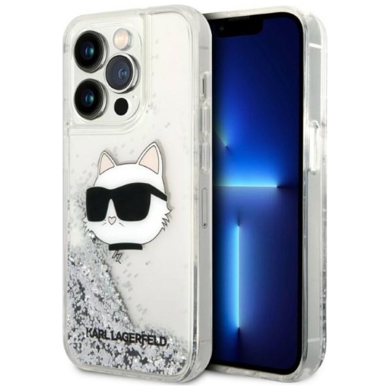 Etui KARL LAGERFELD Glitter Choupette Head do Apple iPhone 14 Pro Srebrny