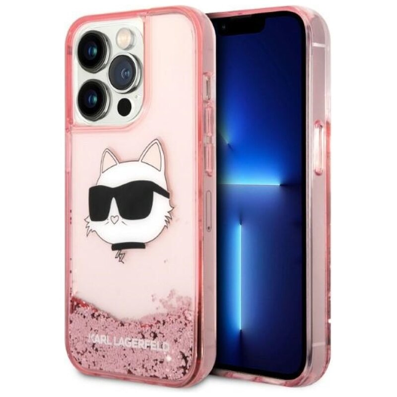 Etui KARL LAGERFELD Glitter Choupette Head do Apple iPhone 14 Pro Różowy