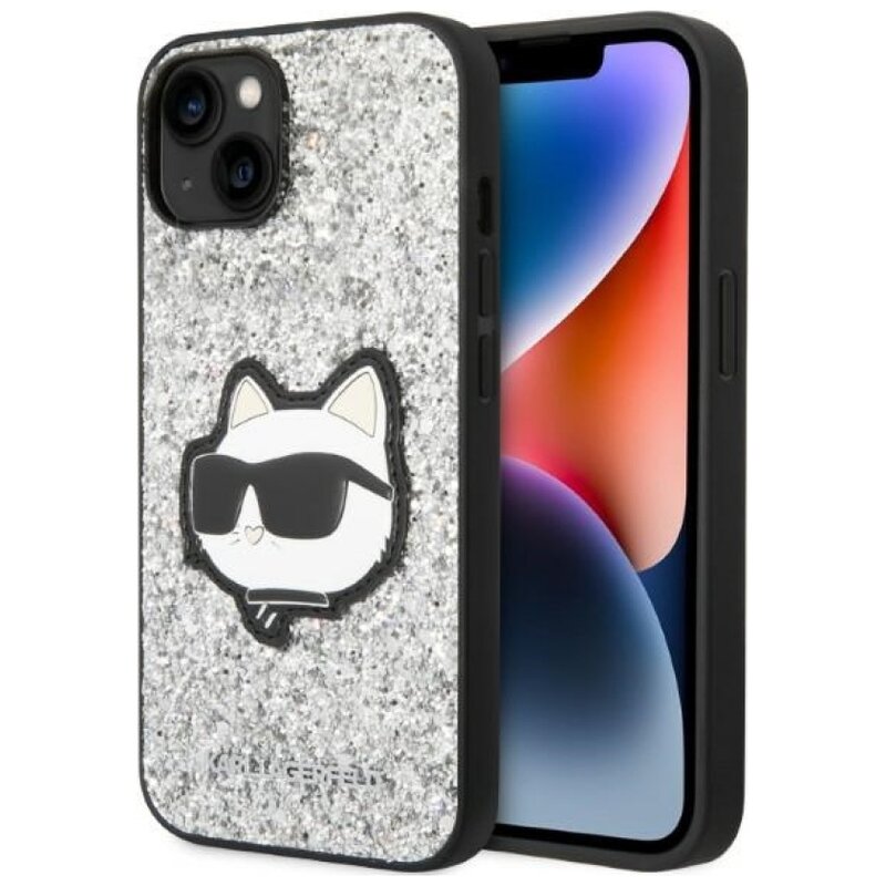 Etui KARL LAGERFELD NFT Glitter Choupette Patch do Apple iPhone 14 Srebrny