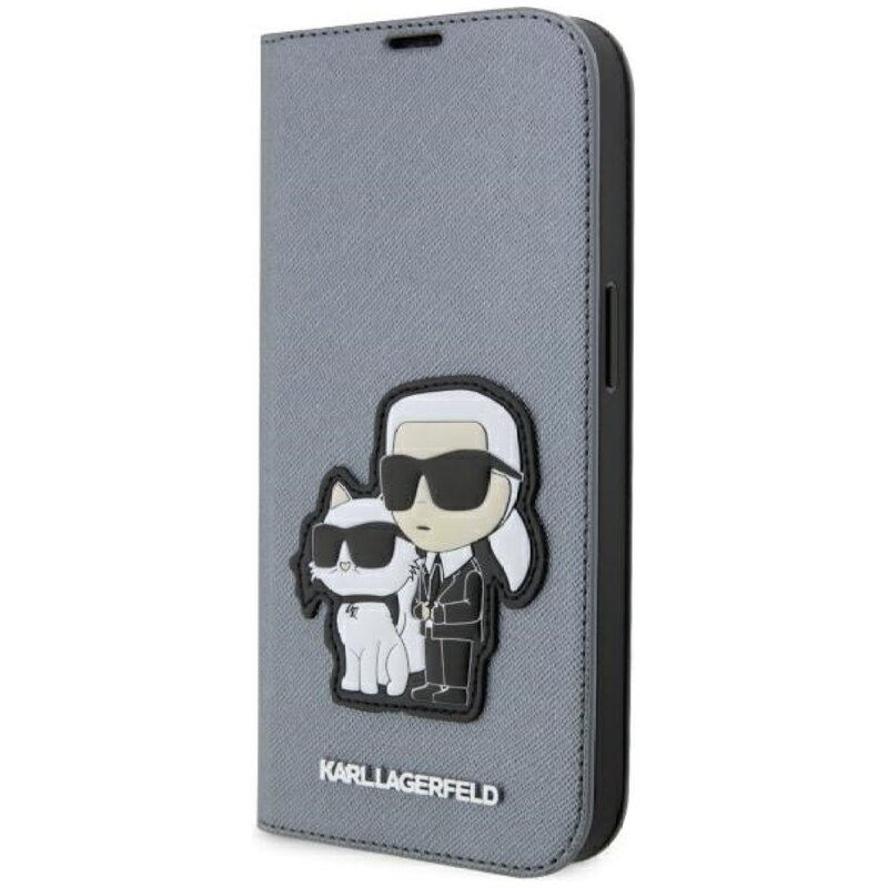 Etui KARL LAGERFELD Booktype Saffiano Karl & Choupette do Apple iPhone 14 Pro Max Srebrny