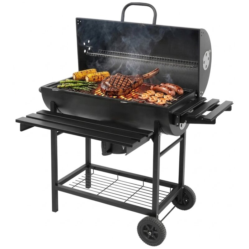 Grill ogrodowy węglowy LUND 99900 Zamykany, beczka, termometr, popielnik
