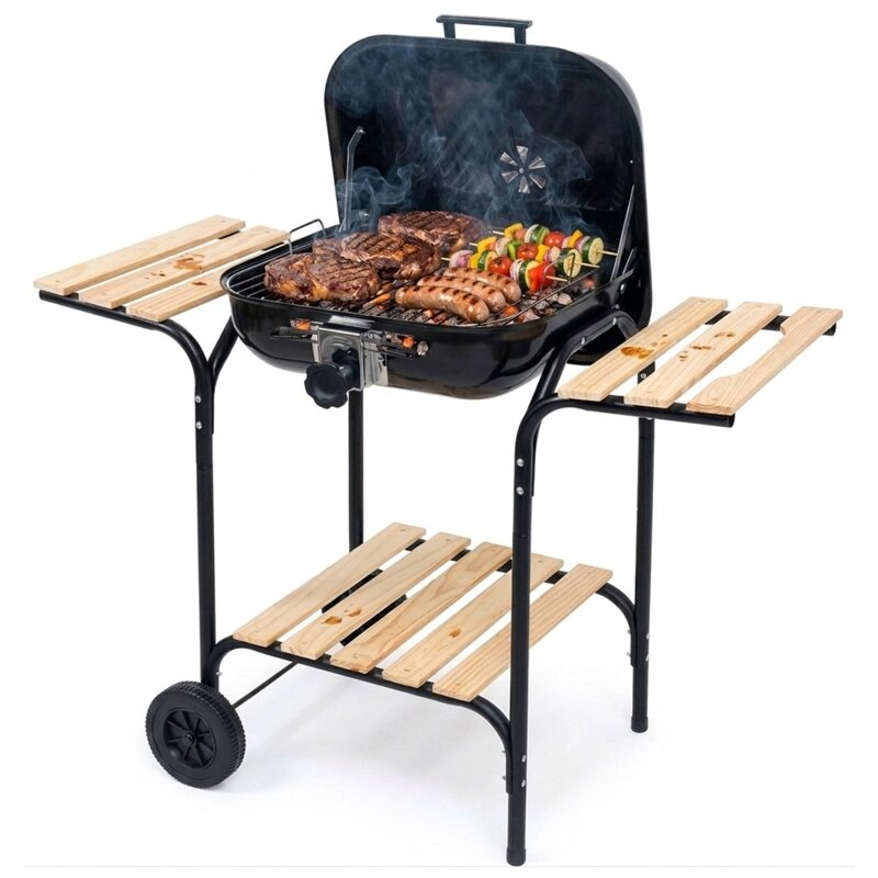 Grill ogrodowy węglowy LUND 99905 Zamykany, na kółkach, półki boczne, regulacja wysokości rusztu