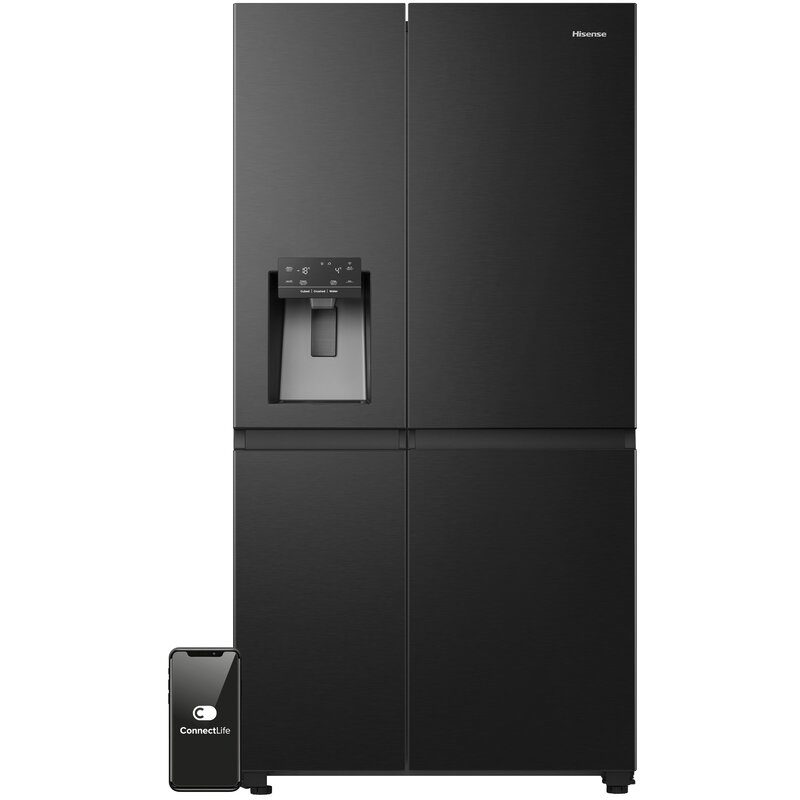 Lodówka HISENSE RS818N4TFE Side by Side No Frost 179cm Czarna Kostkarka Wi-Fi ConnectLife Metal Tech Cooling