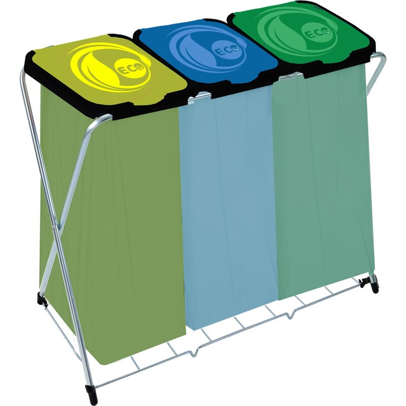 Stojak na worki GIFT Eco Globe 3 3x120L z kratką Żółto-niebiesko-zielony