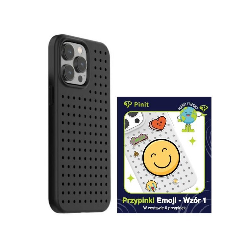 Etui PINIT Dynamic do Apple iPhone 14 Pro Max Czarny + Pinit Emoji Pin (Wzór 1)