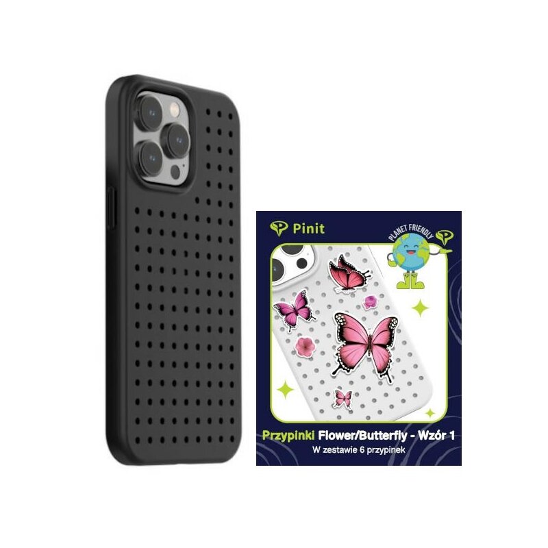 Etui PINIT Dynamic do Apple iPhone 14 Pro Max Czarny + Pinit Flower/Butterfly Pin (Wzór 1)