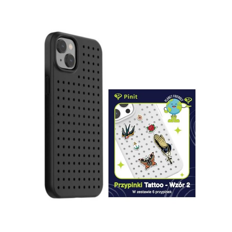 Etui PINIT Dynamic do Apple iPhone 14 Plus Czarny + Pinit Tattoo Pin (Wzór 2)