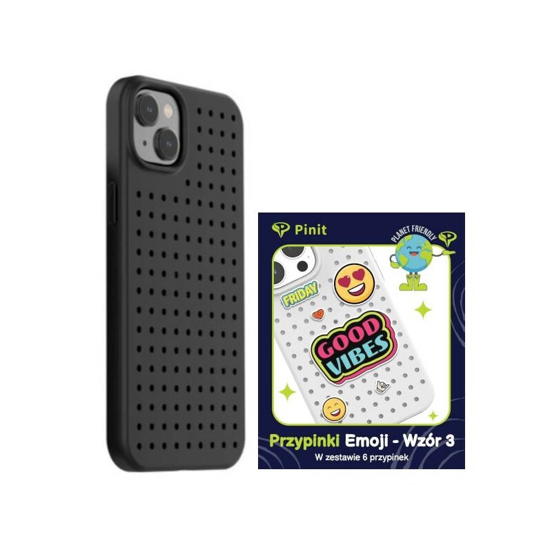 Etui PINIT Dynamic do Apple iPhone 14 Czarny + Pinit Emoji Pin (Wzór 3)
