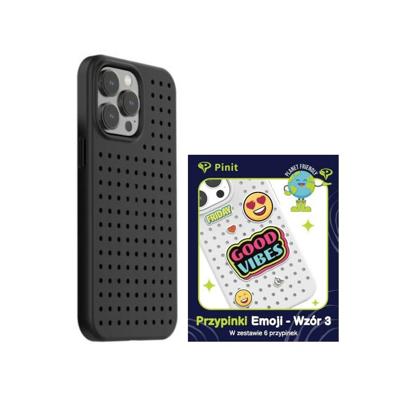 Etui PINIT Dynamic do Apple iPhone 14 Pro Czarny + Pinit Emoji Pin (Wzór 3)