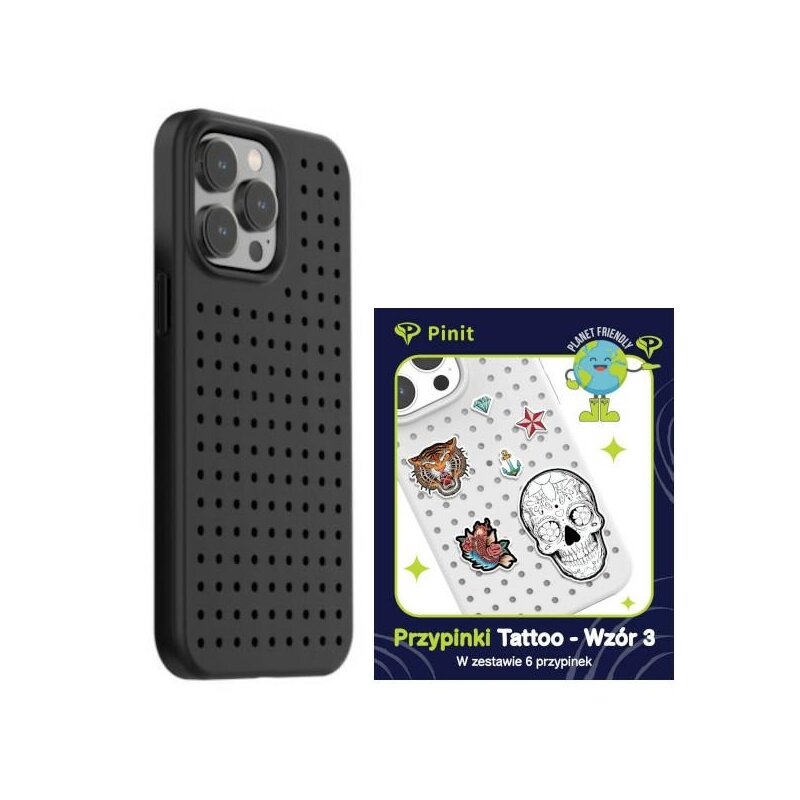 Etui PINIT Dynamic do Apple iPhone 14 Pro Max Czarny + Pinit Tattoo Pin (Wzór 3)