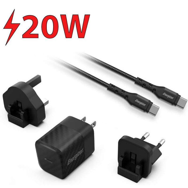 Ładowarka sieciowa ENERGIZER Ultimate Multiplug GaN 20W + Kabel USB-C - USB-C Czarny