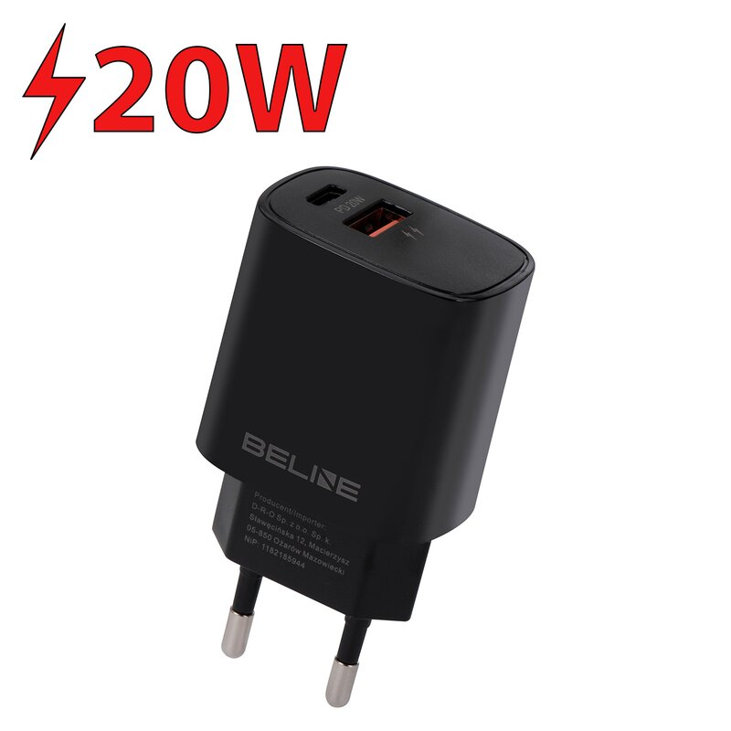 Ładowarka sieciowa BELINE BLN2CB20 20W Czarny ładowarka do telefonu USB, USB-C