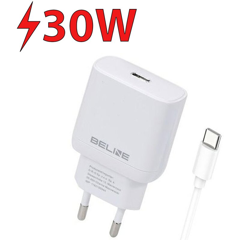 Ładowarka sieciowa BELINE BLNCW30C GaN 30W Biały ładowarka do telefonu USB-C + kabel
