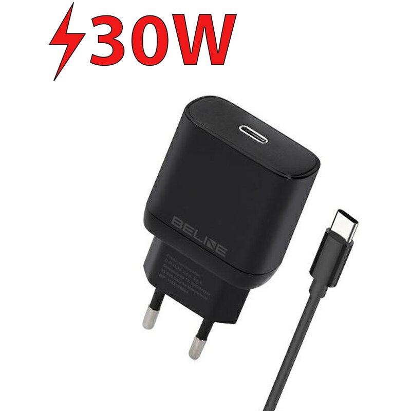 Ładowarka sieciowa BELINE BLNCB30C GaN 30W Czarny ładowarka do telefonu USB-C + kabel