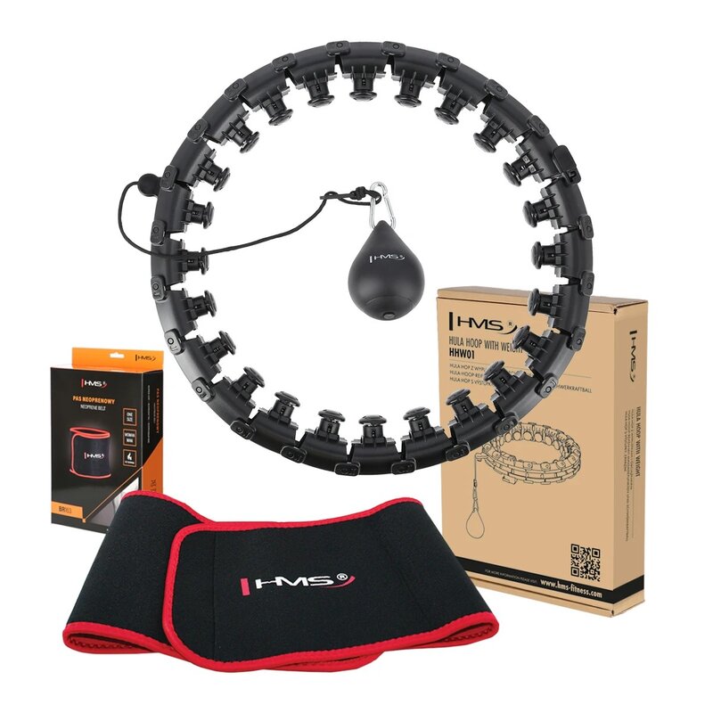 Hula hop HMS HHW01 Czarny + pas wyszczuplający BR163 Czerwony